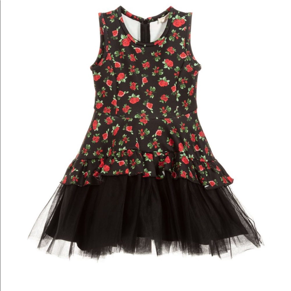 monnalisa girls rose print neoprene & tulle dress size 4 / 104